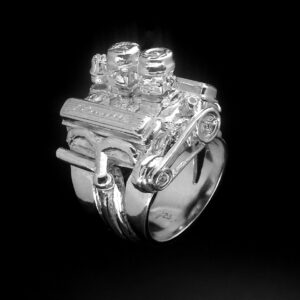 CHEVY 283 2-2'S W/ AIR CLEANERS STERLING SILVER - ENGINE RING