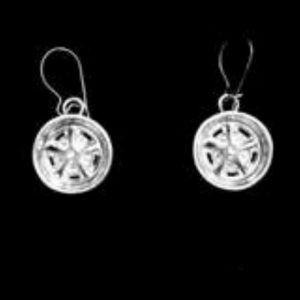 PLYMOUTH 1968 MAG WHEEL EAR RINGS-STERLING SILVER (92.5) WITH WIRES.