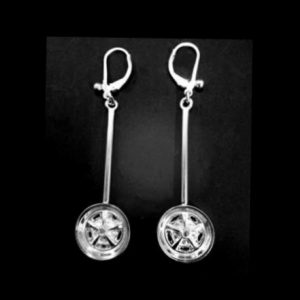 68 DODGE MAG WHEELS ON RODS W/DANGLE LEVER BACK EAR RINGS STERLING SILVER (92.5)