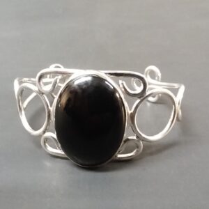 CUFF BRACELET STERLING SILVER WITH 30 X 40 MM BLACK ONYX STONE