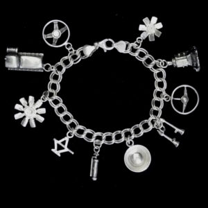 CHARM BRACELET ASSORTED AUTO PARTS W/ CHARMS-STERLING SILVER