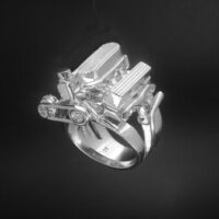 CHEVY 327 FINNED VALVE COVERS & AIR CLEANER - STERLING SILVER ENGINE RING