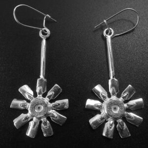 ENGINE FAN STERLING SILVER (92.5) EAR RINGS ON ROUND WIRE ROD (92.5) W/ EAR WIRES