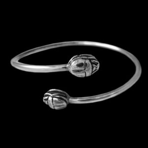 EGYPTIAN SCARAB OPEN STERLING SILVER BANGLE BRACELET