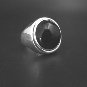 LARGE BLACK ONYX STONE RING STERLING SILVER
