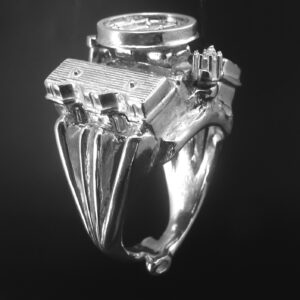 CHEVY 409 TWO IN-LINE 4 BARREL CARBURETOR-STERLING SILVER ENGINE RING