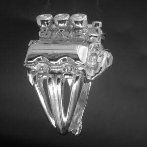 CHEVY 409 W/THREE TWO BARREL CARBURETORS W/AIR CLEANERS-STERLING SILVER ENGINE RING