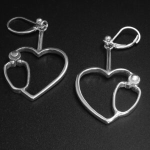 STETHOSCOPE HEART - LEVER BACK EAR RINGS-STERLING SILVER