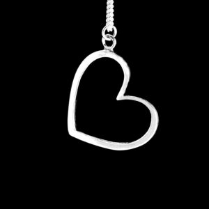 LARGE OPEN HEART PENDANT-HANGING ON IT SIDE-18 INCH STERLING SILVER CHAIN