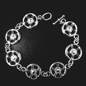 MAG WHEEL - DOUBLE SPOKE-CHAIN LINK MEDALLION BRACELET- STERLING SILVER