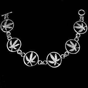 CANNABIS LEAF-CHAIN LINK STERLING SILVER BRACELET