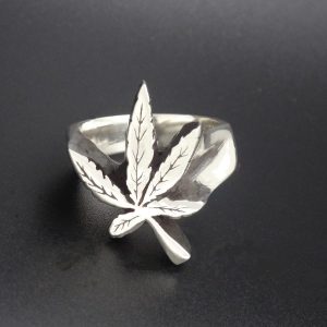 CANNABIS NATURAL LEAF RING STERLING SILVER