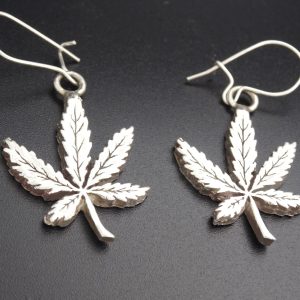 STERLING SILVER CANNABIS LEAF EAR RINGS WITH WIRES