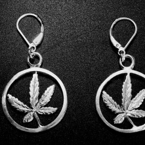 STERLING SILVER CANNABIS LEAF LEVER-BACK EAR RINGS