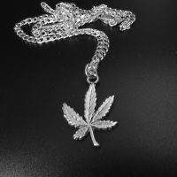 STERLING SILVER CANNABIS LEAF-PENDANT W/ 18 INCH STERLING SILVER CHAIN