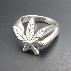 NATURAL CANNABIS LEAF RING-STERLING SILVER