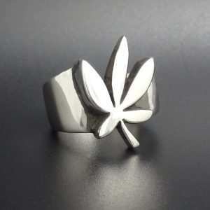 STERLING SILVER CANNABIS LEAF ABSTRACT RING